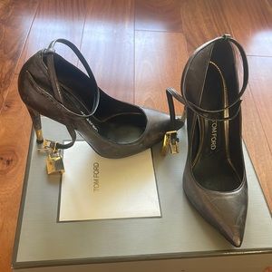 Tom Ford / size 36.5 / gunmetal leather with brass ornament